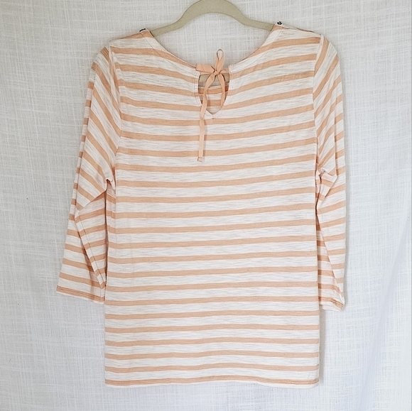 Chico's Striped Embellished Crew Neck 3/4 Sleeves Women's Top Size 1 - Picture 2 of 7